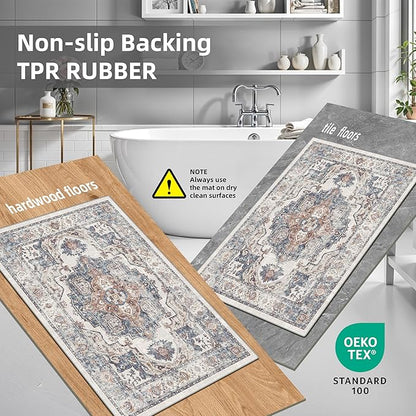 4 Pieces Kitchen Rug Set: Washable Water Resisitant Carpet for Sink Stove Area Soft Floor Mats with Non-Slip Backing for Bathroom Low-Pile Runners for Family with Elderly Dogs(2x3+2x4+2x5+2x6,Brick)