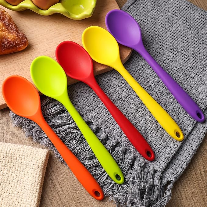 HANSGO 5PCS Small Silicone Spoons, 8 Inch Silicone Mixing Spoons for Baking, Cooking, Tasting, Quiet Stirring Hot Cocoa, Sauce, Risotto, Safe & Nonstick, Kitchen Gifts for Women, Cooking Gifts for Men