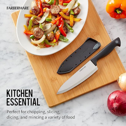 Farberware Edgekeeper 6-Inch Chef Knife with Self-Sharpening Blade Cover, High Carbon-Stainless Steel Kitchen Knife with Ergonomic Handle, Razor-Sharp Knife, Black