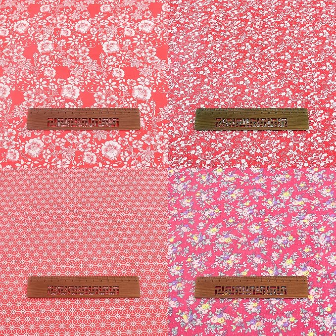 100% Cotton Fabric Squares for Sewing & Quilting - Floral DIY Patchwork Fabric Bundle (20"x20"), Pre-Cut, Red