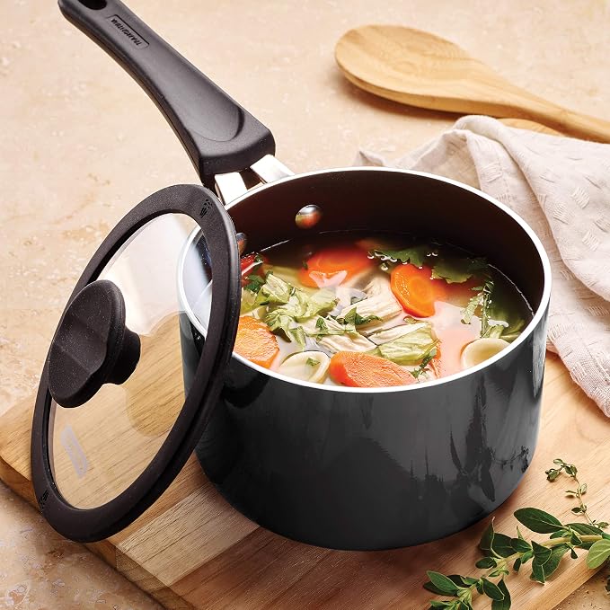 Tramontina Aluminum Non Stick 6-Piece Nesting Sauce Pan Set with Lids - Gray, Kitchen Nonstick Cookware Set, Dishwasher and Oven Safe