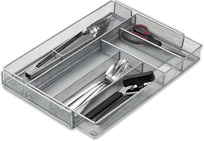 Honey-Can-Do Expandable Steel Mesh Drawer Organizer, 7 Compartments, Silver, Adjustable 11.5 to 20 Inches Wide