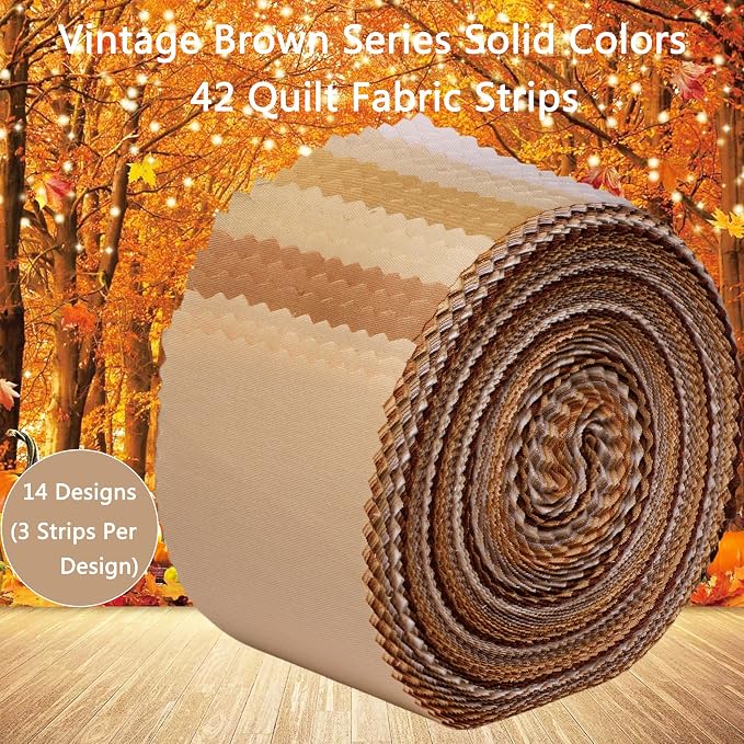 Nodsaw Solid Jelly Roll Fabric for Quilting 42 Strip 2.5" x 44", Cotton Fabric Strips Jelly Rolls for Quilting, Rug, Blanket, Quilt, and Crafts - Brown White Coffee Khaki Cream Ivory Natural