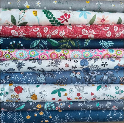 10PCS 18" x 22" Quilting Fat Quarters Fabric Bundles, for Sewing Crafting,Print Floral Striped Polka Dot 100% Cotton Gingham Fabric (10pcs Mix, 18" x 22")