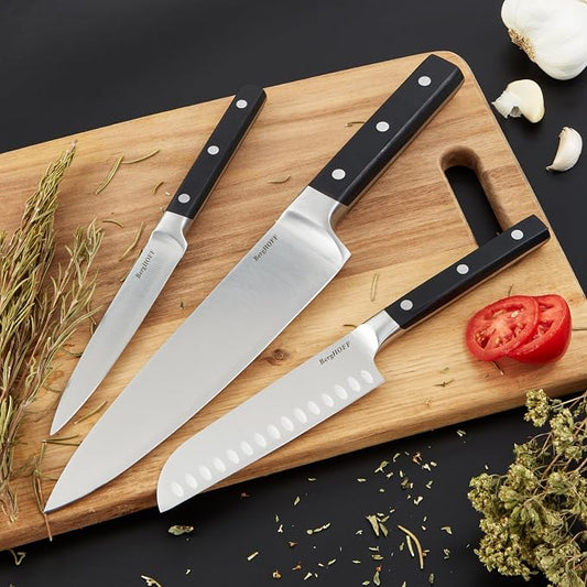Berghoff DiNA Gene Stainless Steel Chef's Knife 8in with Triple Rivets Handle Sharp Wide Blade for Paring Cutting Slicing Fruits Vegetables Meat Fish Well Balanced, 20 cm