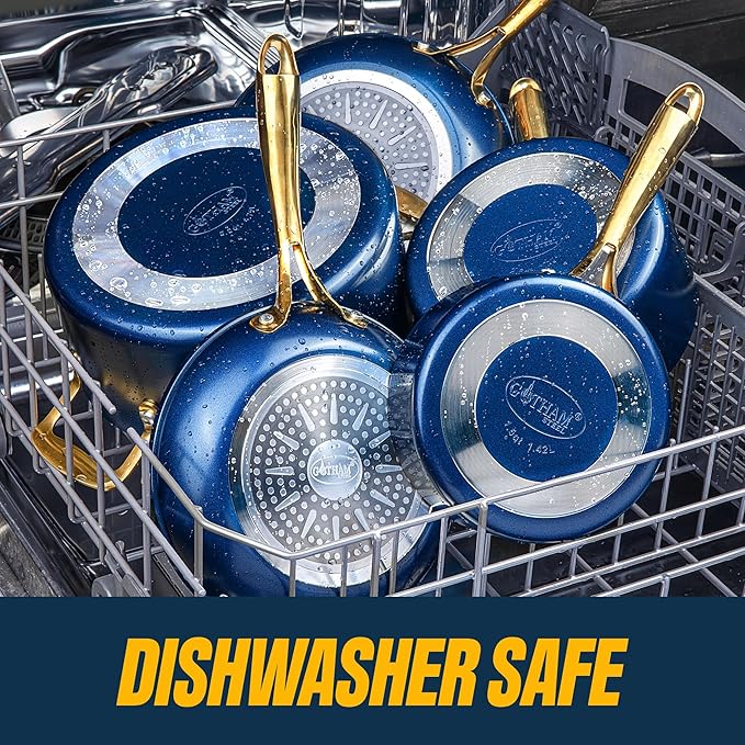 15 Pc Pots and Pans Set Non Stick - Gotham Steel Ceramic Cookware Set, Diamond Reinforced Nonstick, PFOA & PFAS Free, Non Toxic Kitchen Cookware, Oven Safe to 500°F, Dishwasher Safe - Navy