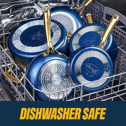 15 Pc Pots and Pans Set Non Stick - Gotham Steel Ceramic Cookware Set, Diamond Reinforced Nonstick, PFOA & PFAS Free, Non Toxic Kitchen Cookware, Oven Safe to 500°F, Dishwasher Safe - Navy