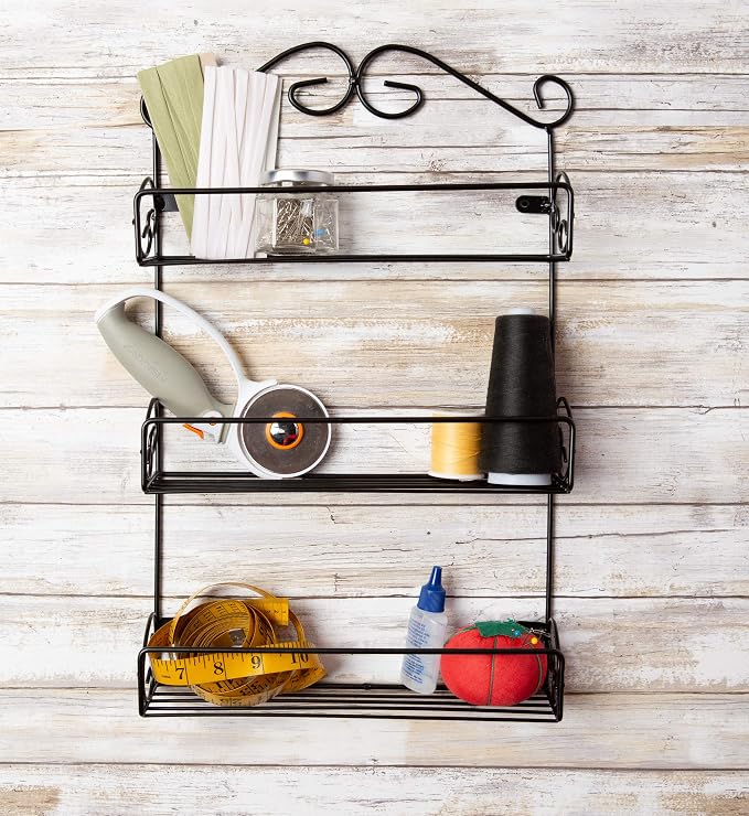 DII Farmhouse Vintage Decorative Metal Pantry Spice Rack Organizer, 11Lx2.6Wx18H, 3 Tier Spice Rack - Rustic (Pack of 2)