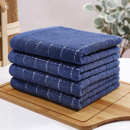 Homaxy 100% Cotton Terry Kitchen Towels(Navy Blue, 13 x 28 inches), Checkered Designed, Soft and Super Absorbent Dish Towels, 6 Pack
