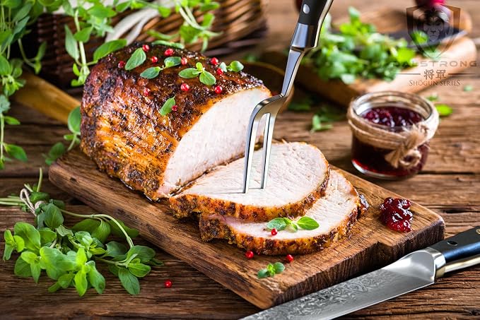 Dalstrong Slicing Brisket Knife Set Meat Fork - Carving Set - AUS-10V Japanese Steel - Premium G10 Handle - Sheath - Shogun Series Butcher Knife - Carving Knife - Slicer Boning Knife for Meat Cutting