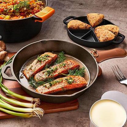 Modern Innovations 10 Inch Cast Iron Skillet, Pre-Seasoned Smooth Polished Surface, Heavy-Duty, Naturally Non-Stick 100% Cast Iron Frying Pan- Saute, Sear & Grill on Campfires, Stoves & Ovens
