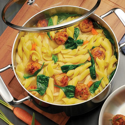 Tramontina Tri-Ply Clad Stainless Steel 8-Quart Stock Pot with Glass Lid, Induction-Ready Pasta Pot, Dishwasher-Safe, NSF-Certified