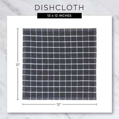 DII Basic Terry Collection Windowpane Dishcloth Set, 12x12, Black, 6 Piece
