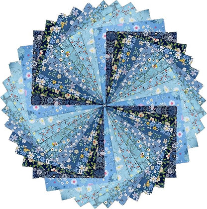 HANPATQUI 50PCS 10 x 10 inch Blue Printed 100% Cotton Fat Quarters Fabric for Sewing and Quilting Bundles Precut Fabric Square for DIY Craft Patchwork