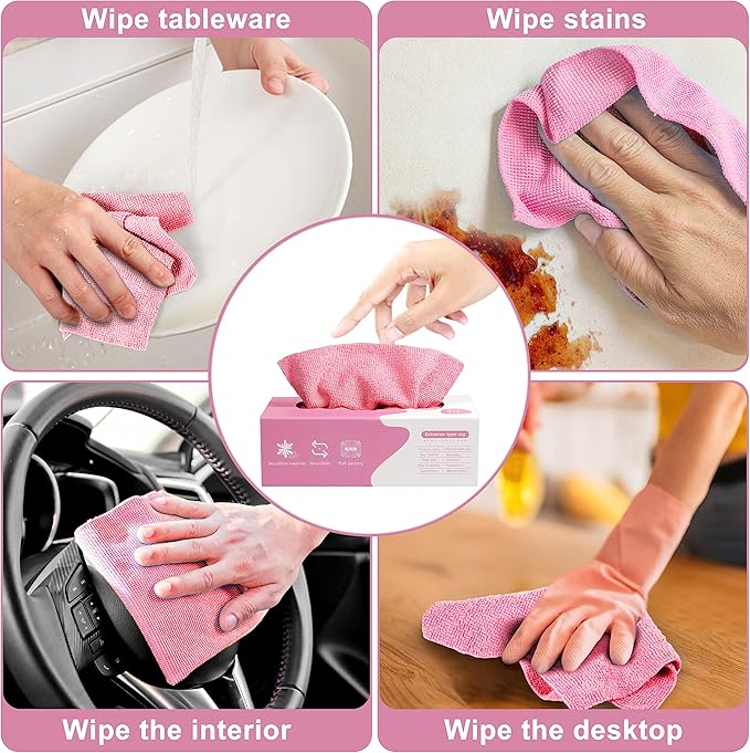 Luiruey Microfiber Cleaning Cloth Rags in A Box (20 Count) -7.9" x 7.9" Reusable Microfiber Towels for Cars - Edgeless Terry Towels,Small Microfiber Towel for Home, Kitchen (Pink)