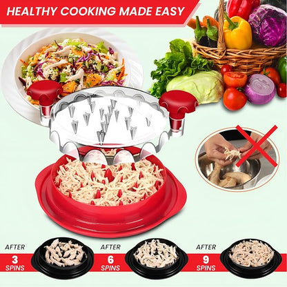 Chicken Shredder Tool Twist Large - 10" Meat Shredder for Chicken Breast, Pork, Beef & Pulled Pork, Visible Meat Grinder Machine with Brush & Fork, Anti-Slip Base, Ergonomic Handle, BPA Free