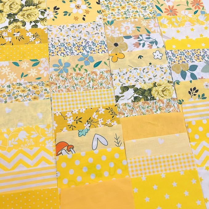 7Pcs 9.8" x 9.8"(25 * 25CM) Cotton Fabric DIY Making Supplies Quilting Patchwork Fabric Fat Quarter Bundles DIY for Quilting Cotton Patchwork Cushions (Yellow, 9.8" x 9.8")