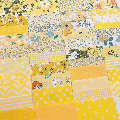 7Pcs 9.8" x 9.8"(25 * 25CM) Cotton Fabric DIY Making Supplies Quilting Patchwork Fabric Fat Quarter Bundles DIY for Quilting Cotton Patchwork Cushions (Yellow, 9.8" x 9.8")