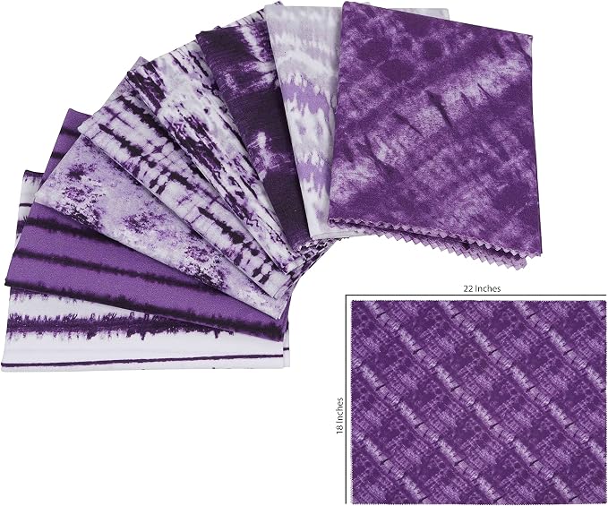 Soimoi 8 Pc Fat Quarter Bundle - Tie & Dye Print 18"x 22" DIY Patchwork- 100% Cotton Pre-Cut Quilting Fabric (Purple & White)