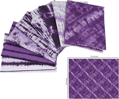 Soimoi 8 Pc Fat Quarter Bundle - Tie & Dye Print 18"x 22" DIY Patchwork- 100% Cotton Pre-Cut Quilting Fabric (Purple & White)