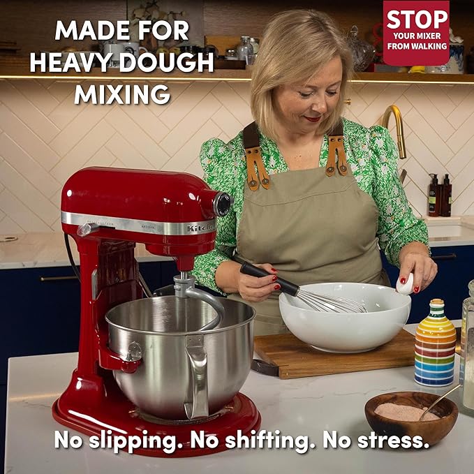 Baker's Buddy Anti-Slip Stand Mixer Mat for KitchenAid Select Bowl-Lift 5–8 Qt Mixers – Silicone Base Pad for Heavy Dough Kneading, Reduces Walking, Vibration & Noise, Red