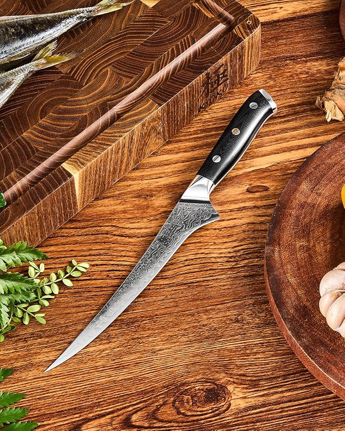 KYOKU 7" Japanese Damascus Fillet Knife for Fish, Filet Boning Knife for Fishing Skinning for Professional & Home Chefs,Ultra Sharp VG10 Full Tang Butcher Knife for Filleting Deboning Meat Cutting