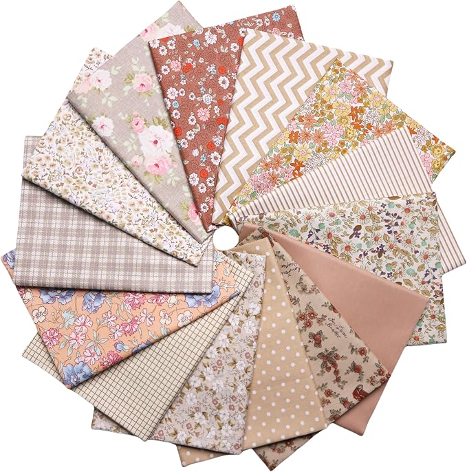 Nodsaw 14pcs Cotton Fat Quarters Fabric Bundles 18x22 inch for Quilting, Sewing, Patchwork, and DIY Crafts – Vintage Light Brown