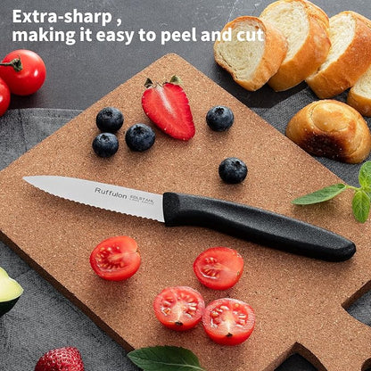 Stainless Steel Paring Knife With Serrated Blade, 6 Pieces Set Vegetable and Fruit Knife, Ultra Sharp Small Kitchen Knife, Black Paring Knives with PP Plastic Ergonomic Handle.