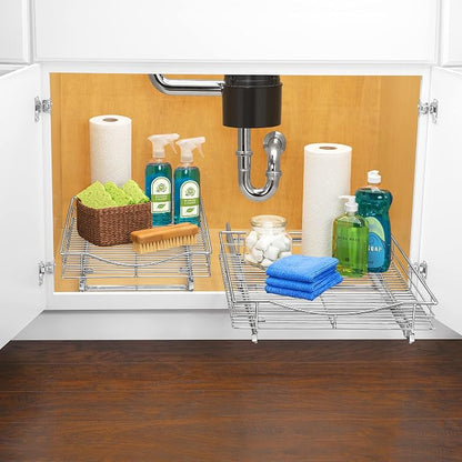 LYNK PROFESSIONAL® Pull Out Cabinet Organizer, 14" x 21" Slide Out Cabinet Organizer Pull Out Drawer – Pull Out Shelves for Kitchen Cabinets – Under Sink Organizers - Lifetime Ltd. Warranty, Chrome