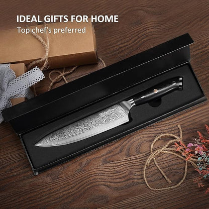 PAUDIN Damascus Chef Knife, 8 Inch Kitchen Knife, 67 Layers Damascus Steel Knife Japanese VG10 Core, Non-slip Ultra Sharp Chefs Knife with Ergonomic G10 Handle