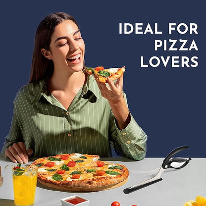 Pizza Scissors - Non-Stick Pizza Scissors with Firm Grip Base - Food Grade Stainless Steel Pizza Cutter - 5-in-1 Food Slicer & Pizza Server - Durable, Safe & Mess Free