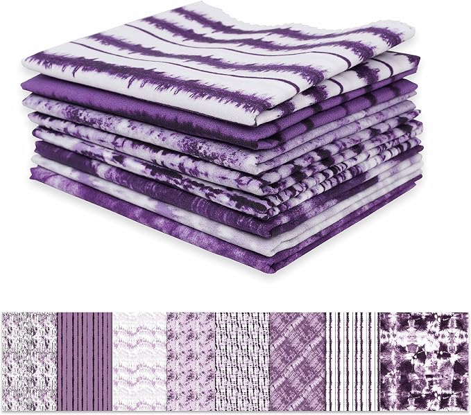 Soimoi 8 Pc Fat Quarter Bundle - Tie & Dye Print 18"x 22" DIY Patchwork- 100% Cotton Pre-Cut Quilting Fabric (Purple & White)