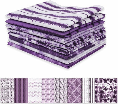 Soimoi 8 Pc Fat Quarter Bundle - Tie & Dye Print 18"x 22" DIY Patchwork- 100% Cotton Pre-Cut Quilting Fabric (Purple & White)