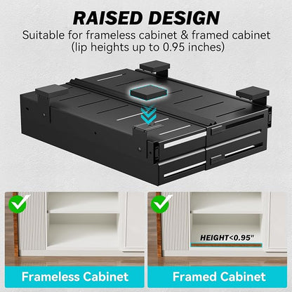 Pull Out Cabinet Organizer, Expandable Width 8"-13", Heavy Duty Metal Slide Out Drawers for Cabinets, Expandable Cabinet Pull Out Shelves for Kitchen, Pantry, Bathroom, Black