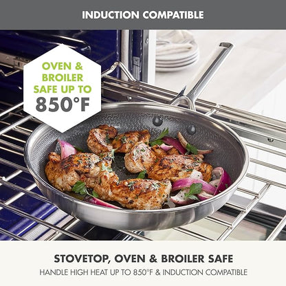GreenPan Hybrid 12” Nonstick Stainless Steel Frying Pan with Lid, APEX Tri-Ply Thermobond PFAS-Free Ceramic Skillet, Induction & All Cooktop Compatible, Oven Temp to 850°F, Dishwasher Safe, Silver
