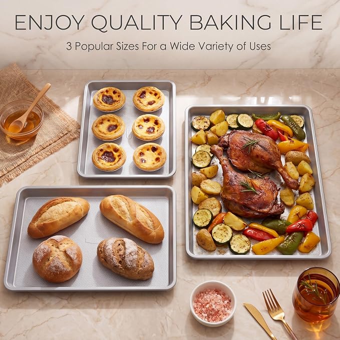 Roshtia 6 Packs Non Stick Baking Pan Set, Heavy-gauge Carbon Steel 13 Inch 15 Inch 18 in Commercial Home Baking Sheet Pans Cookie Sheets, Half/quarter Pans for Oven