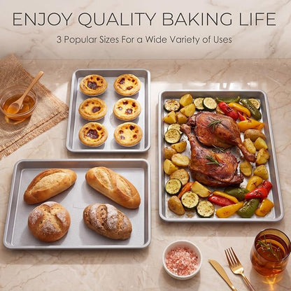 Roshtia 6 Packs Non Stick Baking Pan Set, Heavy-gauge Carbon Steel 13 Inch 15 Inch 18 in Commercial Home Baking Sheet Pans Cookie Sheets, Half/quarter Pans for Oven