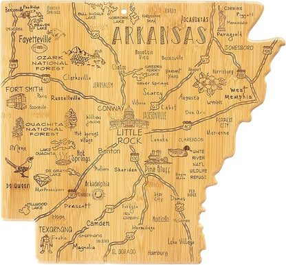 Totally Bamboo Destination Arkansas Shaped Cutting Board – Bamboo Charcuterie and Serving Board with Hang Tie for Wall Display