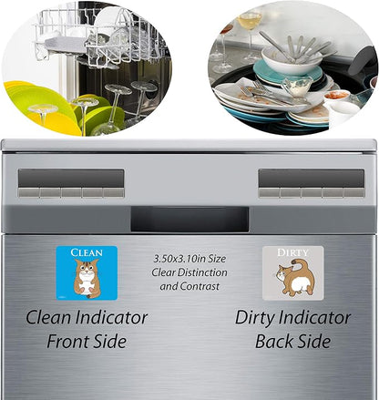 Brown Funny Cat Butt Clean Dirty Dishwasher Magnet, Reversible Funny Dish Washer Refrigerator Sign, Double Sided Strong Kitchen Flip Indicator, Bonus Universal Magnetic Plate, Brown Cat