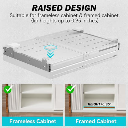 Pull Out Cabinet Organizer, Expandable Width 8"-13", Heavy Duty Metal Slide Out Drawers for Cabinets, Expandable Cabinet Pull Out Shelves for Kitchen, Pantry, Bathroom, White