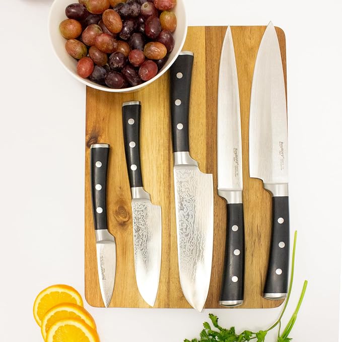 Berghoff Antigua 5Pc Knives With Case German Steel Etched Blade Ergonomically Designed Triple-riveted Handle Sharp & Well Balanced Satin Finish
