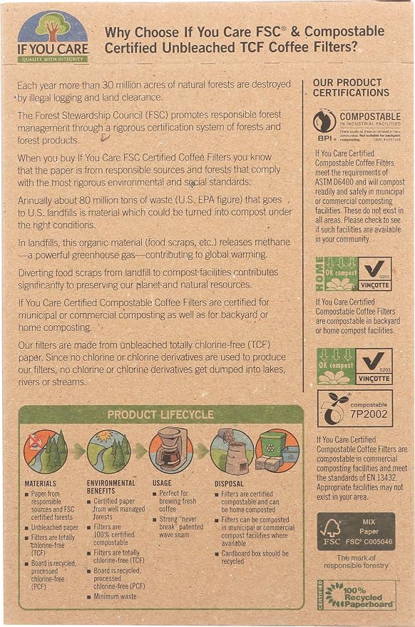 If You Care # 4 Cone Shaped Unbleached All Natural Compostable Coffee Filters, 100 Count (Pack of 1), Chlorine Free