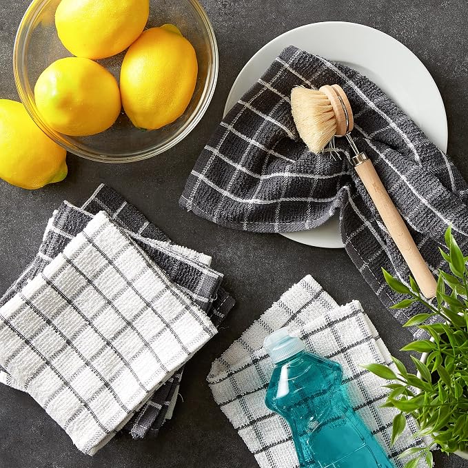 DII Basic Terry Collection Windowpane Dishcloth Set, 12x12, Gray, 6 Piece