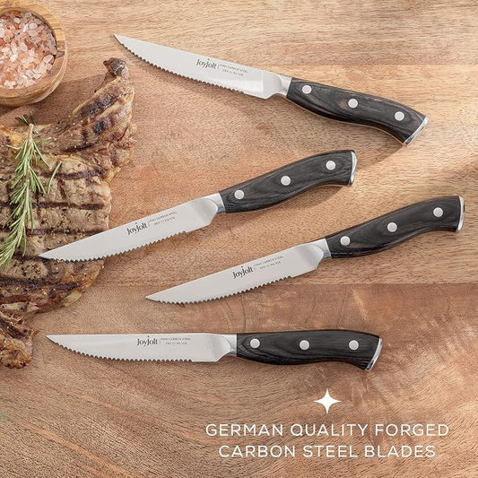 JoyJolt 4pc Steak Knives Set of 4. High Carbon, x50 German Steel Kitchen Knife Set, Magnetic Gift Boxed