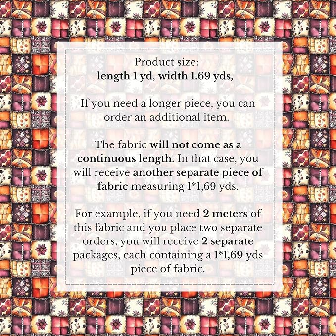 100% Cotton Fabric by the Yard – Turkish Quality Quilting & Sewing Fabric, 1 Yard x 1.69 Yards Wide, Patchwork Cotton for Crafts