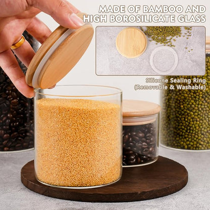 2PCS Small Glass Storage Jars with Airtight Lids,18 fl oz (550ml) Cute Clear Storage container with bamboo Lid,Glass Pantry Canister for Beans, Rice,Sugar,Cookie Coffee (N-Clear-2PCS-18FL OZ/550ML)