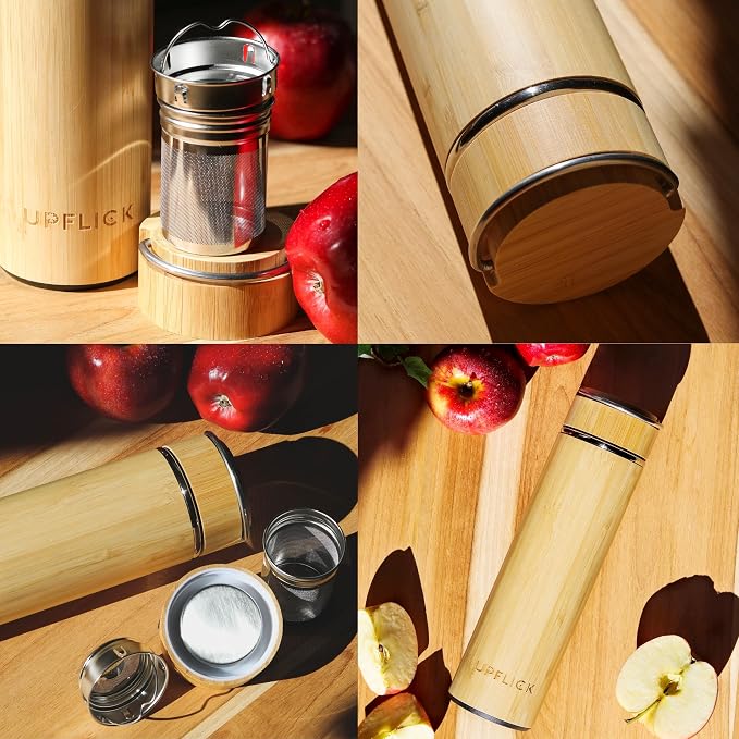 Bamboo Water Bottle Tea Tumbler 15 oz Set of 25 pcs Wide Mouth Leak Proof Insulated Double Wall