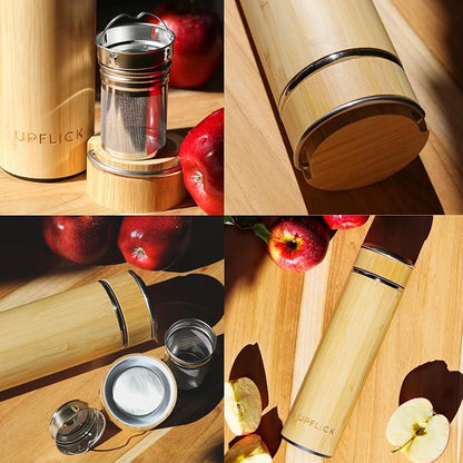 Bamboo Water Bottle Tea Tumbler 15 oz Set of 25 pcs Wide Mouth Leak Proof Insulated Double Wall