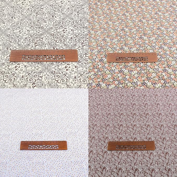 100% Cotton Fabric for Sewing - 8 Pre-Cut Squares (20"x20"), Floral DIY Patchwork Quilting Fabric (Brown White)
