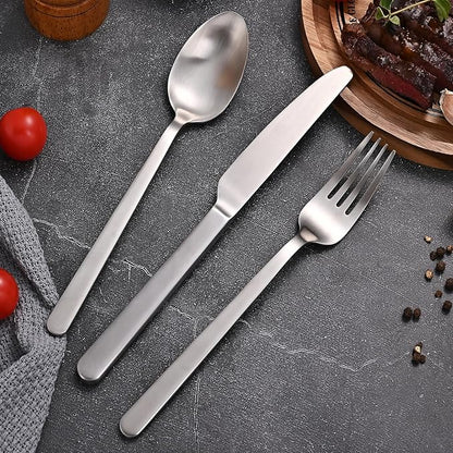 KINGSTONE Forged Silverware Set, 40-Piece Matte Flatware Set for 8, 18/10 Stainless Steel Silverware Cutlery Set Matte Satin Finish (Matte Silver)